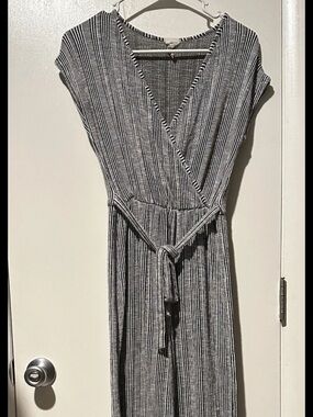Caution To The Wind Black and White Striped Wrap-Style Jumpsuit